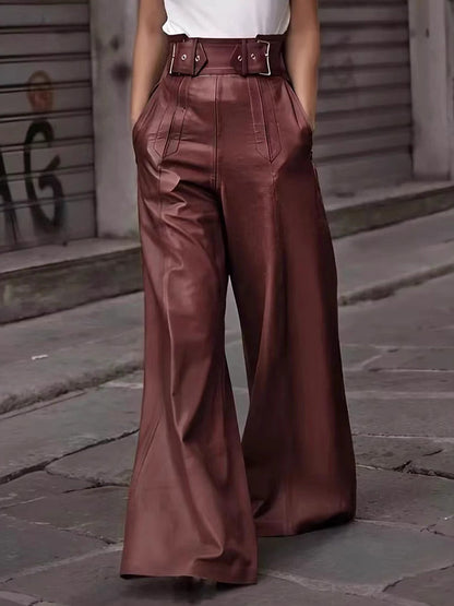 Urban High-Waist Wide-Leg Faux Leather Pants