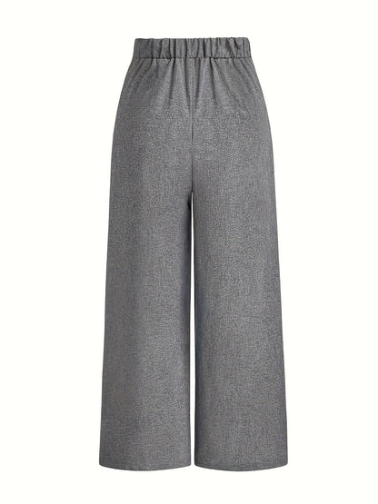 Chic And Sophisticated Grey Wide-leg Trousers With A Wrap-waist Design.