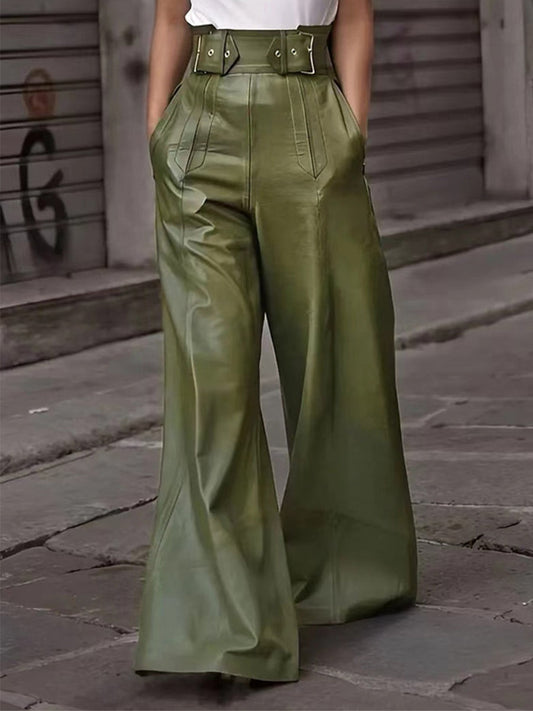 Urban High-Waist Wide-Leg Faux Leather Pants