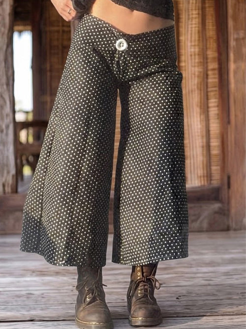 Polka-dot Single-button Cropped Wide-leg Trousers