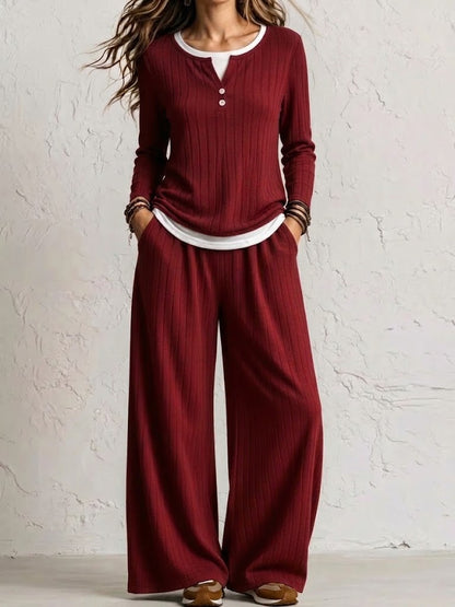 Women's Comfortable, Casual Long-sleeve Top And Pants Loungewear Set