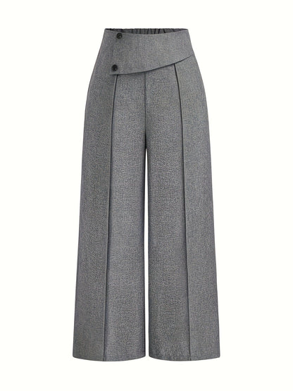 Chic And Sophisticated Grey Wide-leg Trousers With A Wrap-waist Design.